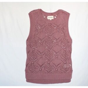 Lucky Brand Top Womens Mauve Dusty Pink Cotton Crochet Open Knit Cottage Boho Sm